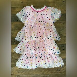 Three Wildflower Designs - Girls Rainbow Hearts dress - Size 7